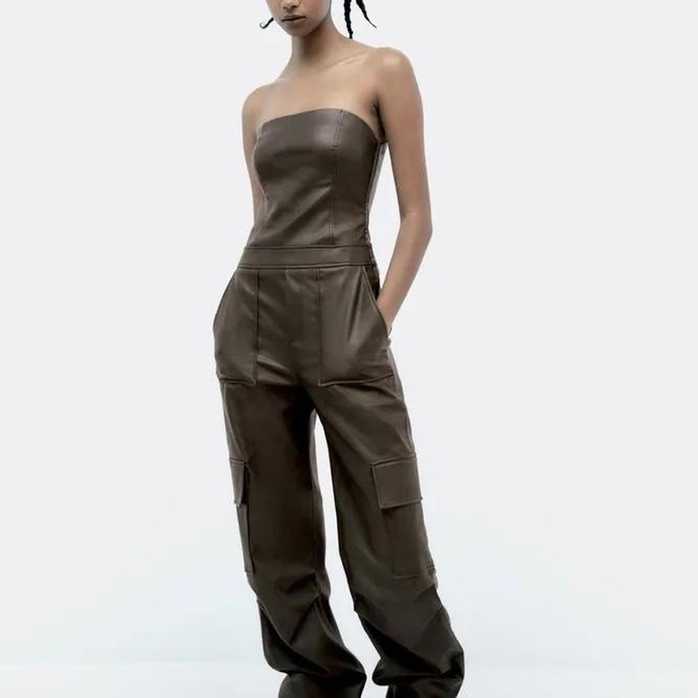 Women's Strapless Brown Jumpsuit